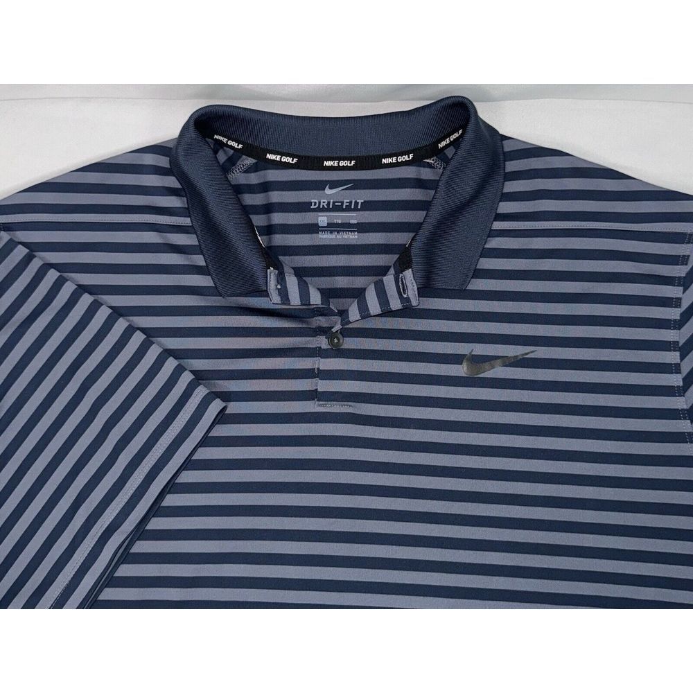 Nike‎ Golf Mens XXL Dri-Fit Black Gray Striped Short Sleeve Performance Polo
